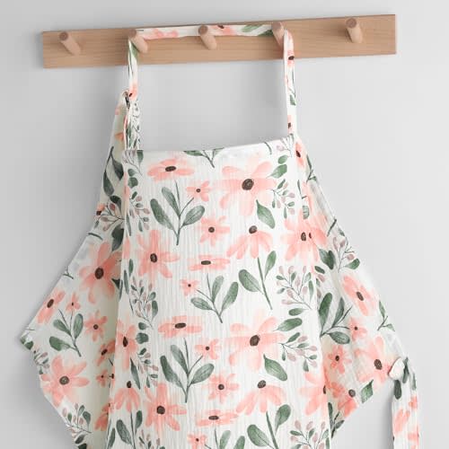 Yoofoss Muslin Nursing Cover for Breastfeeding, 100% Cotton Breastfeeding Cover with Arch Neckline, Soft Breathable Privacy Nursing Covers for Women, Multi-use Breastfeeding Essentials-Flowers