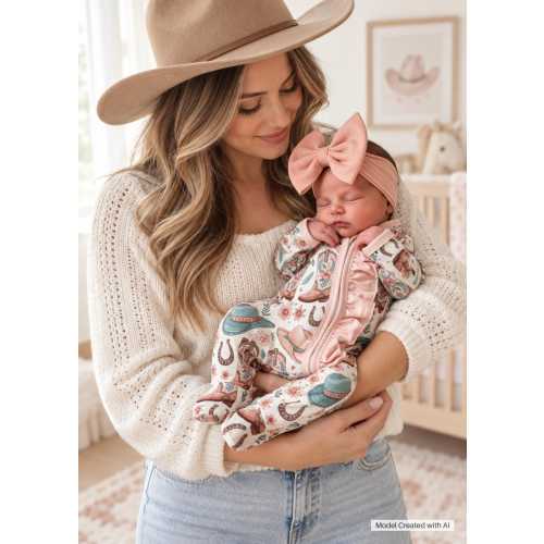 BEST SELLER Western Outfit for Girl Baby-Sleeper with Zipper Convertible Hands & Feet Cowboy Print Double Zipper Baby Come Home Outfit