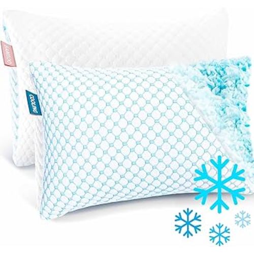 Nestl Cooling Pillow for Sleeping 2 Pack, Luxury Shredded Memory Foam Pillows Queen Size Set of 2, Adjustable Cold Gel Pillows for Hot Sleepers Supportive Cool Pillow for Side Back Stomach Sleepers