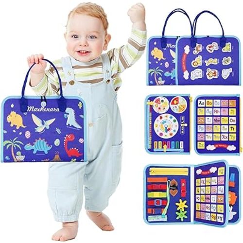 Busy Board Montessori Toys: Busy Book Educational Sensory Travel Toys for Toddlers 1 2 3 4 Year Old, for Boys Girls, Airplane Car Preschool Learning Activity Essentials (Blue)