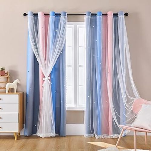 XiDi Blackout Curtains for Girls Bedroom Decor, Ideal for Kids Room with Unicorn Theme Princess Room Decor 63 inches Length Curtain 2 Panels Set Pink/Grey/Blue