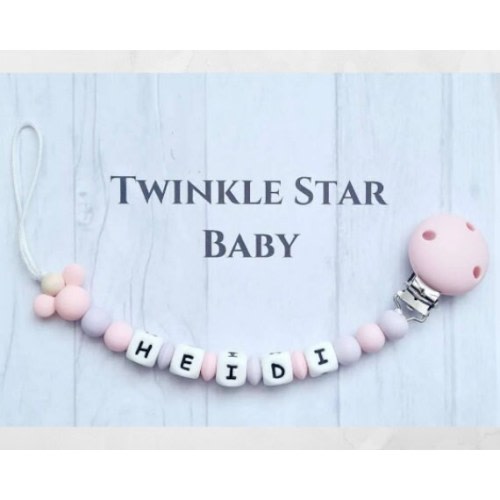 Personalized Minnie Mouse Pacifier Clip, Pink & Lilac Silicone Beads