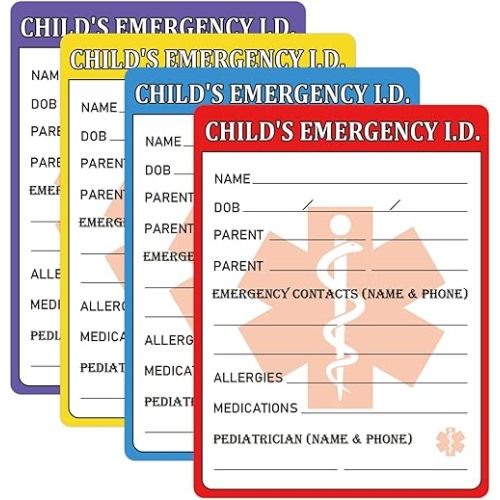 Infant I.C.E. in Case of Emergency Car Safety Seat Sticker Emergency Contact Labels 4 x 3 inch Child I.D. Medical Information Alert Attachment Tag Labels for Child Car Seat 24pcs