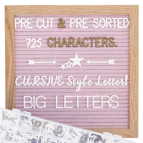 Pink Felt Letter Board 10x10 Inch, Pre Cut & Sorted 725 Letters, First Day of School Board, Changeable Letter Boards Message Board, Classroom Decor Farmhouse Wall Decor Sign Board