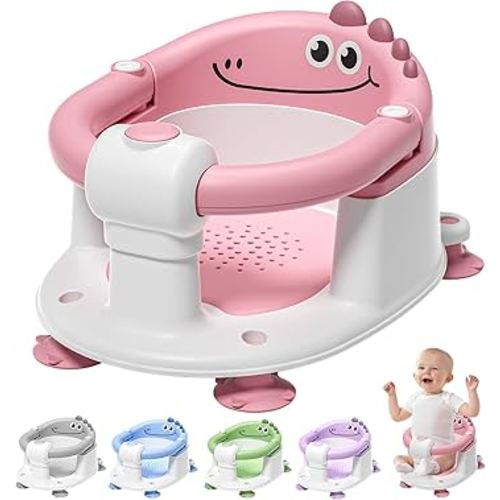 TPN Baby Bath Seat for Babies 6 Months & Up, Non-Slip Toddler Bath Seat with 5 PCS Waterproof Emoji Stickers, Portable Infant Bath Seat for Baby(Pink)