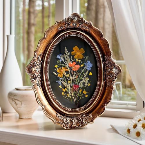 Vintage Pressed flower frame, pressed flower art, botanical home décor, Dried Flower Picture Frame, Flower lovers bouquet gift for her