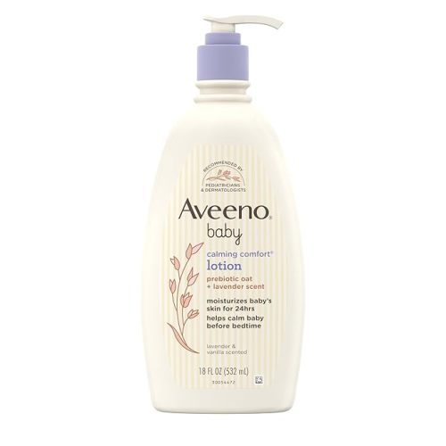 Aveeno Baby Calming Comfort Moisturizing Body Lotion with Relaxing Lavender & Vanilla Scents, Non-Greasy Baby Lotion, Nourishing Prebiotic Oatmeal, Paraben- & Phthalate-Free, 18 fl. oz