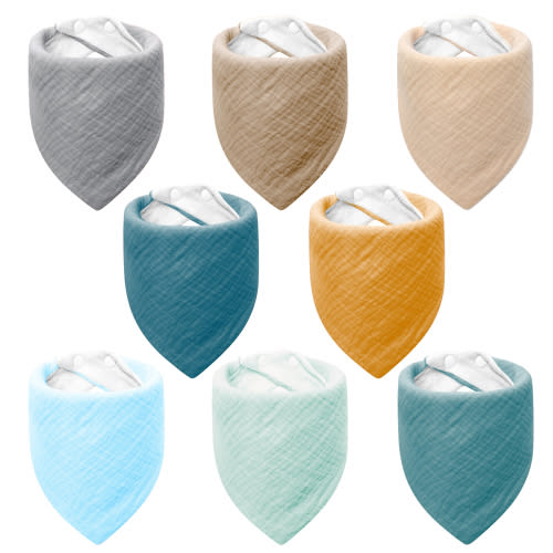Muslin Baby Bibs for Boys , 8 Pack Drool Bibs, Muslin Triangular Scarf Baby Bibs,Super Absorbent Cotton Neckerchief for Infants Toddlers