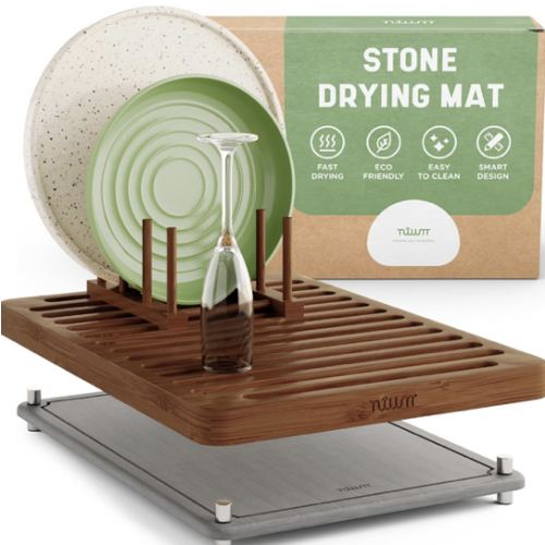 Stone Drying Mat for Kitchen Counter & Bamboo Rack