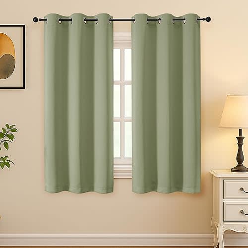 Simplebrand Sage Green Room Darkening Curtains for Bedroom 63 Inch Length 2 Panels Set, Thermal Insulated Energy Saving Curtains for Kids Room, Grommet Solid Nursery Window Treatment Drapes, W40 x L63