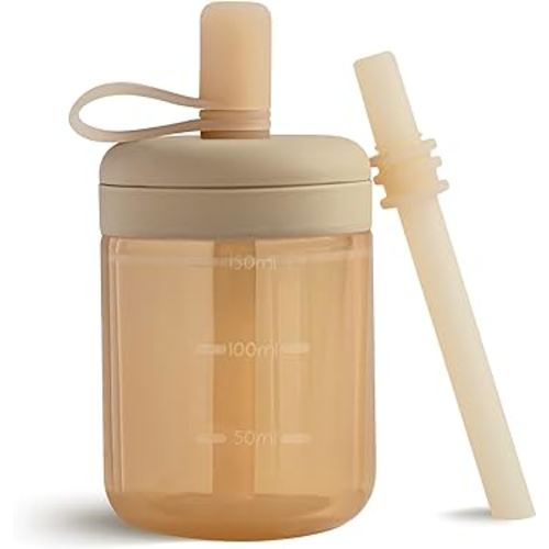Moonkie Baby Straw cup | Silicone Toddler Sippy Cup Training Cup with Straw Lid | BPA-Free Drop-Proof Baby Cup | Led Weaning | 6 Months+, 5 oz, 1pack