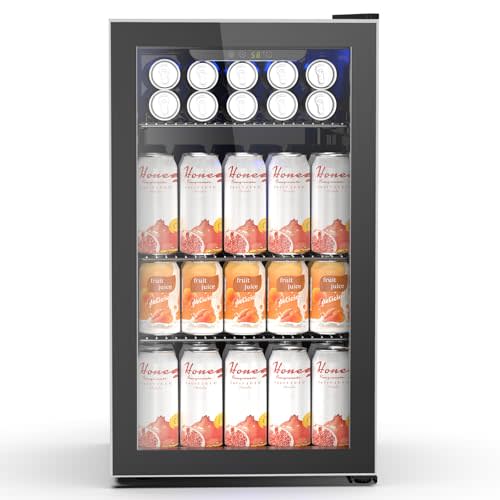 26 Bottle Wine Cooler 130 Can Beverage Refrigerator, Small Freestanding Cabinet Wine Cellar with 32℉-61℉ Temperature Control Glass Door, Black