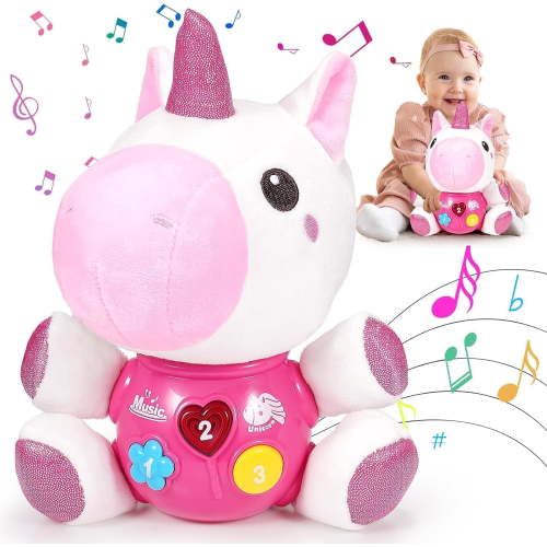 JUGAAD LIFE Light Up Musical Unicorn Plush Toy, Soft Stuffed Animal with 12 Songs & Sound Effects, 1st Birthday Shower Gift Interactive Toddler Toy for 6 Months & Up