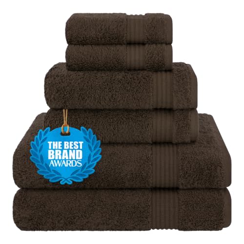 Cotton Paradise Turkish 6 Piece Towel Set for Bathroom Soft Absorbent Dry | 100% Cotton OEKO Tex Certificated 600 GSM Ultra Plush Towels Quick Drying Light Weight Extra Large Machine Washable Brown