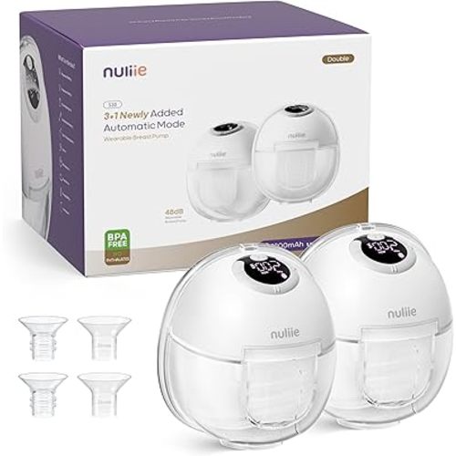 Nuliie Hands-Free Breast Pump, Wearable Breastfeeding Pump 4 Modes 9 Levels with 18/21/24MM Flange, Electric Breast Pump Portable, Replaced Pumping Accessories Included (2 Packs, White)