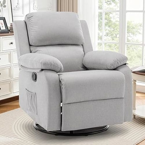 Recliner Chair, 360 Swivel Rocker Chair for Adults, Small Rocking Recliner for Small Spaces, Upholstered Fabric Glider Recliner Nursery