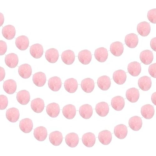 MECCANIXITY 4Pcs Felt Ball Garland Cream Pink Pom Pom Garland Handing Balls 6.6 Feet Long 30 Balls Party Banner Decor for Christmas Birthday Party Decoration