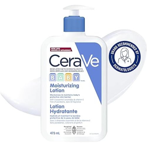 CeraVe BABY Moisturizing Lotion, Gentle Skin Care for Face & Body with Ceramides, Hyaluronic Acid, Niacinamide & Vitamin E. Fragrance-Free, Paraben-Free, Dye-free. Sensitive skin, non-greasy, 473ML