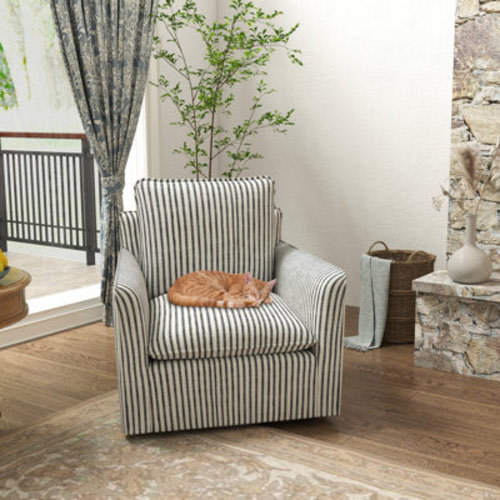 Ivy Bronx Kandyn 29.7" W Modern Soft Stripe Upholstered Swivel Barrel Chair with Removable Cushion & Reviews | Wayfair