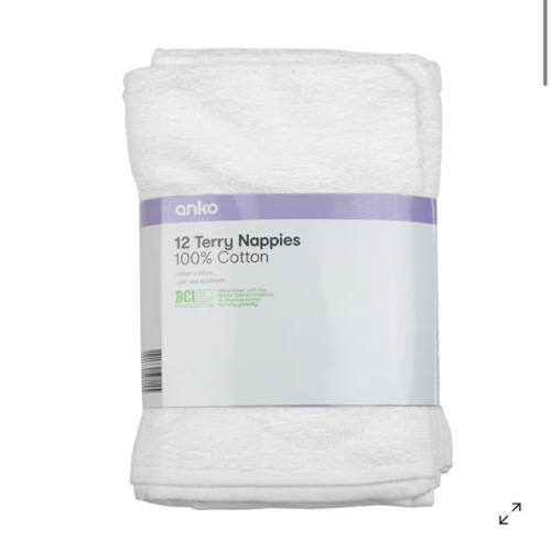 12 Pack Cotton Terry Nappies