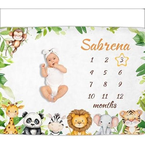 OLIVE OLIVIA Personalized Monthly Baby Milestone Blanket, Baby Months Blanket, Perfect Custom Newborn Gifts,30"x40"