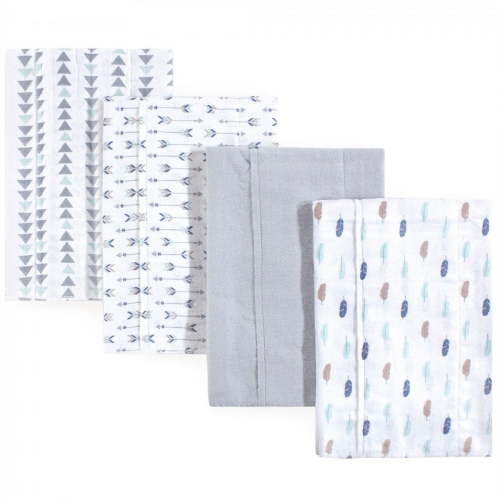 Luvable Friends Baby Boy Cotton Flannel Burp Cloths 4pk, Boy Feathers, One Size