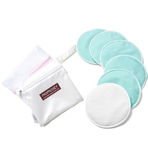 Momcozy Reusable Nursing Pads, Innovative Use of One Way Moisture-Wicking Fabric & 4 - Layer Washable Breast Pads, Super Absorbent and Large Capacity, 6 Pack + Wet and Dry Separation Bag + Wash Bag