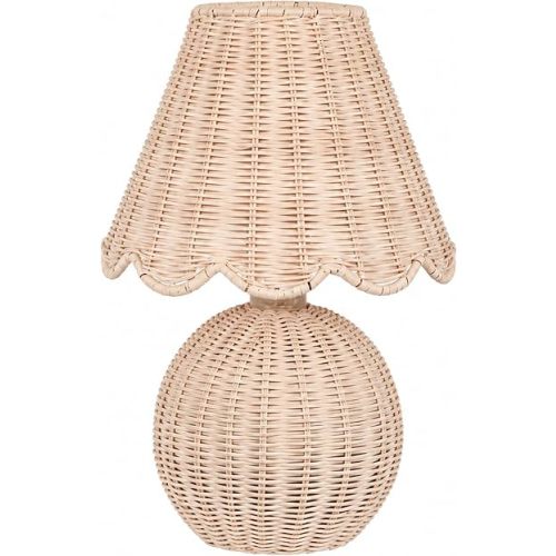BySea Meadow Woven Table Lamp, Natural Rattan Boho Nightstand Lamp for Bedroom, Hand-Woven Small Table Lamp with Warm Amber Glow, Rustic Bedside Light for Living Room, Nursery, 1.95m Long Cord
