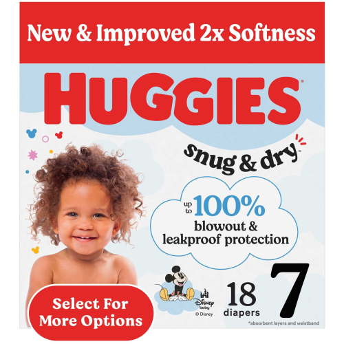 Huggies Snug & Dry Baby Diapers, Size 7 (41+ lbs), 18 Ct (Select for More)