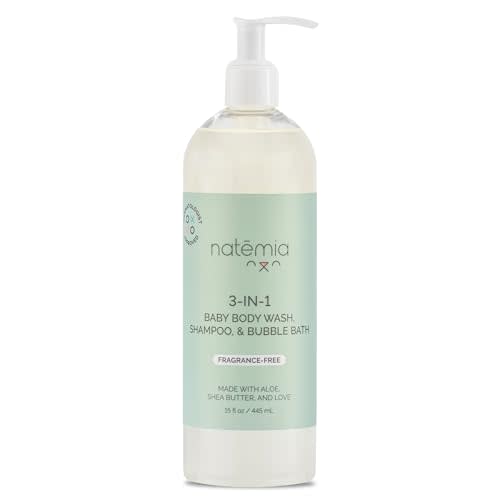 Natemia Tear-Free 3-in-1 Baby Shampoo, Body Wash, & Bubble Bath Dermatologist Approved Made with Shea Butter and Aloe 15 fl oz