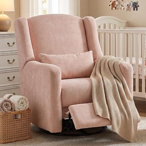 Power Nursery Rocking Chair, 270° Swivel Rocker Recliner with Pillow