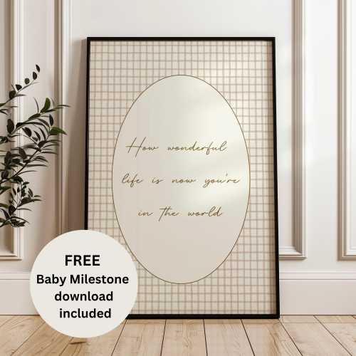 How Wonderful Life Is Now You’re In The World Print, Baby Girl Nursery Print, Vintage Nursery Decor, Floral Quote, Nursery Religious Quote