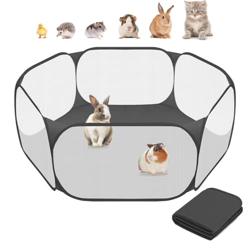 Amakunft 2 in 1 Small Animal Playpen with Waterproof Pad, Pop-Up Portable Play Yard for Guinea Pigs, Rabbits, Hamsters, Hedgehogs, Foldable Exercise Fence with Breathable Mesh for Indoor Outdoor Use