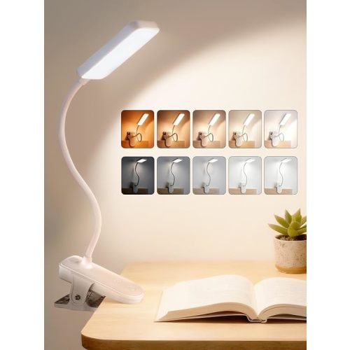 Clip on Light,45 Lighting Modes Rechargeable Desk Lamp with Clamp | 4000mAh Battery Operated Lamp,450 lm 48 LED Desk Light,Wireless & Cordless Reading Light for Bed/Bedside Table/Headboard/Dorm