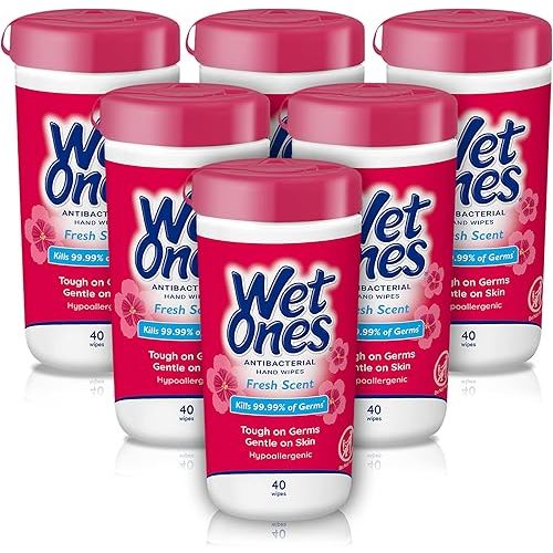 Wet Ones Antibacterial Hand Wipes, Fresh Scent Wipes | Antibacterial Wipes, Hand Sanitizer Wipes, Wet Ones Wipes, 40 ct. Canister (6 pack)