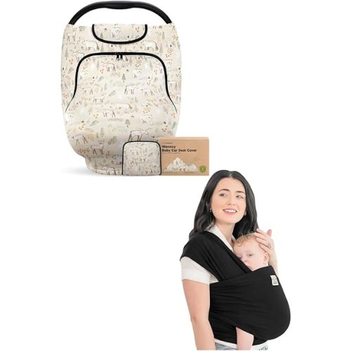 KeaBabies Car Seat Cover for Babies and Baby Wrap Carrier - Baby Car Seat Canopy for Spring, Autumn, Winter - All in 1 Original Breathable Baby Sling, Hands Free Baby Carrier Sling