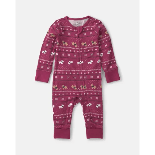 Baby Fair Isle PurelySoft™ 2-Way Zip Sleep & Play Pajamas - Burgundy