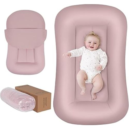 Baby Lounger for Newborn, 0-24 Months, Soft Cotton, Infant Lounger for Home and Travel, Portable Playtime Baby Nest, Including Cover(Pink), Pallet of Product
