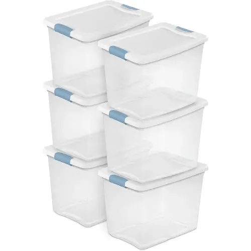 Sterilite 6-Pack Latching Box, Under Bed Storage Bins with Lids, Clear Plastic, 25 Quart - Heavy-Duty Organizing Containers for Closet, Bathroom, and Office