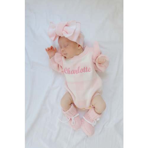 Personalized Baby Romper - Gingham Ruffle, Pink | Organic Cotton – Sweet June