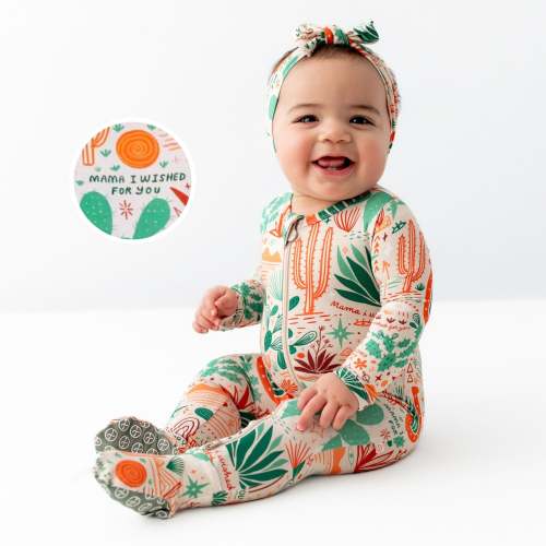 Bamboo Footie Zipper Baby Pajama - Desert Cactus Beige Bamboo Onesie Sleeper - Mama I Wished for You Affirmation – Raising Mama
