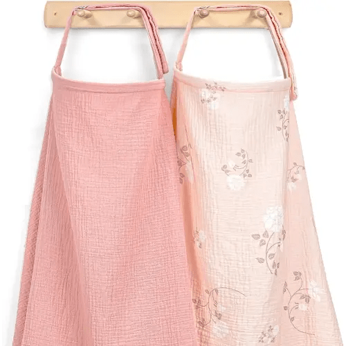 2 Pack Muslin Cotton Nursing Cover for Breastfeeding, Privacy Breathable Breastfeeding Cover Cover up with Arch Neckline for Mom, 100% Cotton Nursing Apron, Floral and Pink