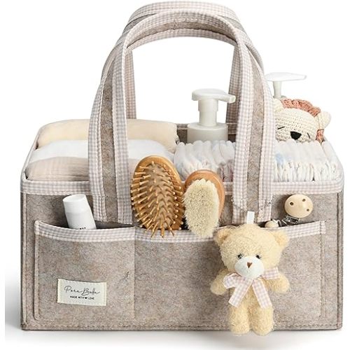 PeraBella Diaper Caddy Organizer with Handle, Baby Shower Gifts Basket Bag, Registry Search Must Haves Items, Nursery Storage Organizer for Newborn Girl Boy, Baby Bag Essentials, Car Diaper Caddy Cart