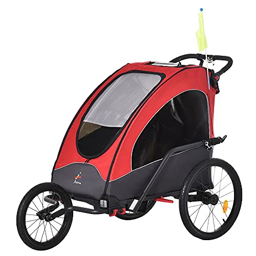 Aosom Bike Trailer for Kids 3 In1 Foldable Child Jogger Stroller Baby Stroller Transport Carrier with Shock Absorber System Rubber Tires Adjustable Handlebar Kid Bicycle Trailer