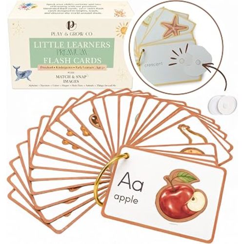 Play & Grow Co. Educational Montessori Flashcards for Preschoolers | ABC Alphabet Letters Numbers Shapes Colors Body Parts | Extra Thick Large Non-Toxic Homeschool Learning | Gifts for Boys Girls 3+