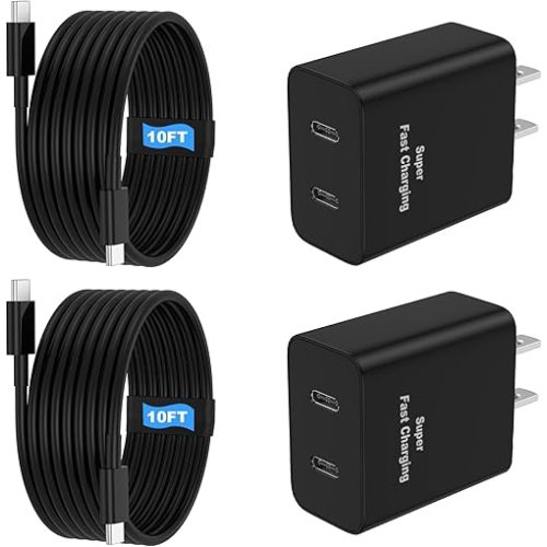 45W 2Pack Super Fast Charger USB C Dual Port Android Phone Charger Type C Fast Charging Block with 10FT Type-C Charger Cord for Samsung Galaxy S25/S25 Ultra/S25+/S24 Ultra/S24/S24+/S23/S22/iphone 17