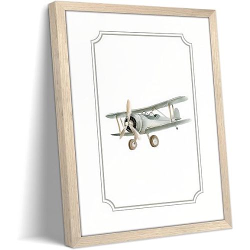 Framed Nursery Room Wall Art, Vintage Airplane Wall Decor Painting, Baby Boy Nursery Canvas Decor Print Poster, Toddler Room Airplane Artwork Oil Paintings for Nursery Kids Playroom Bedroom 8x10 Inch