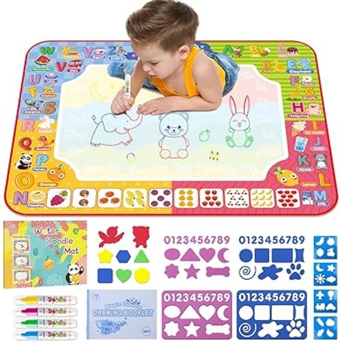 Water Doodle Mat 32 x 24 Inch Kids Water Painting Writing Drawing Mat Toy,Mess Free Coloring Extra Large Magic Educational Toys for Boys Girls Age 3 4 5 6 7 8 Year Old Christmas Birthday Present