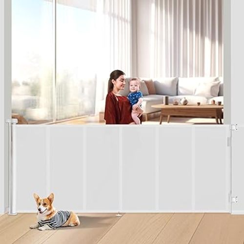 120 inch Retractable Baby Gates 48 inch Tall, Retractable Gates with Reinforced Strip Design to Prevent Crawling Through, 10 FT Retractable Dog Gate for Indoor/Outdoor