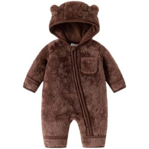 Newborn Baby Boys Girls Bear Hooded Fleece Snowsuit